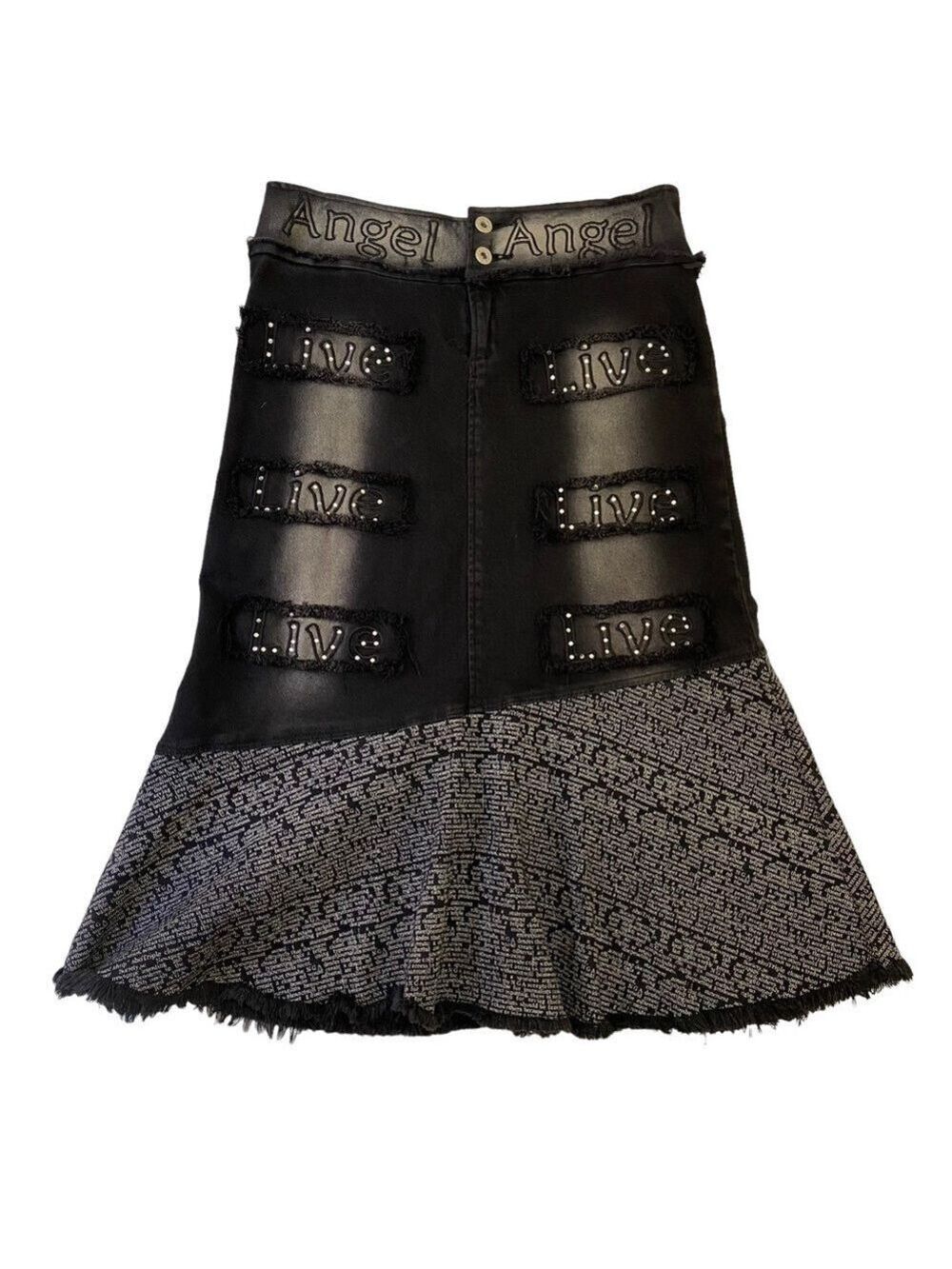 Gracia Angel skirt black denim cotton & lycra pockets graffitis crystal Large